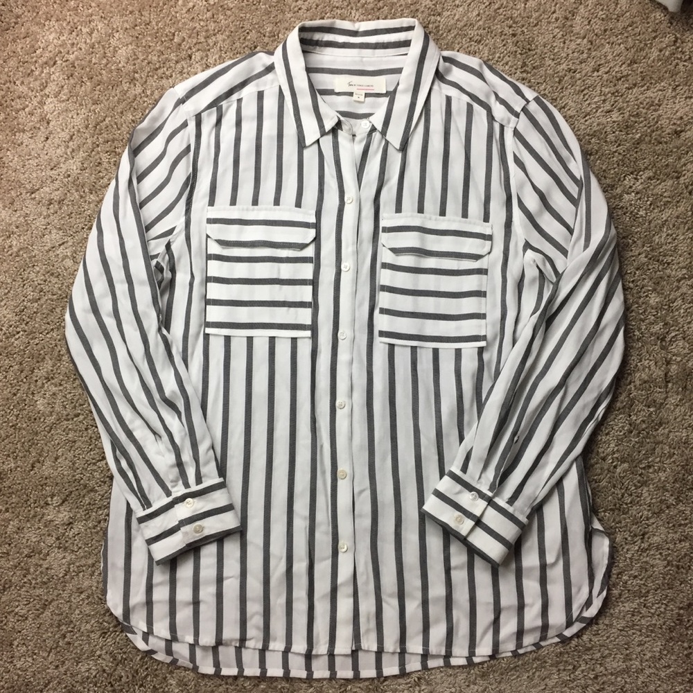 Vince Camuto Stripe Utility Button-Down Shirt Sz M - image 2